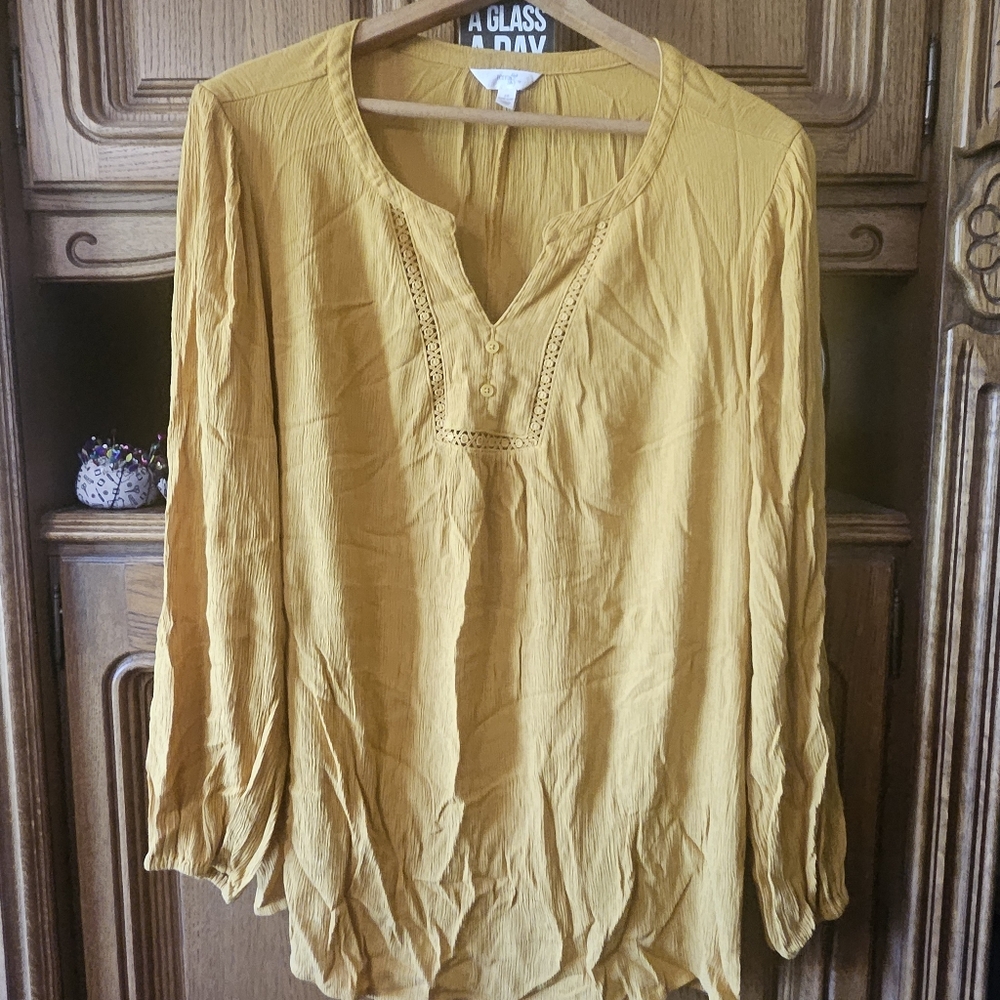 Mustard color Top. Long sleeve Terra & Sky 2X 20~22 - Picture 1 of 3